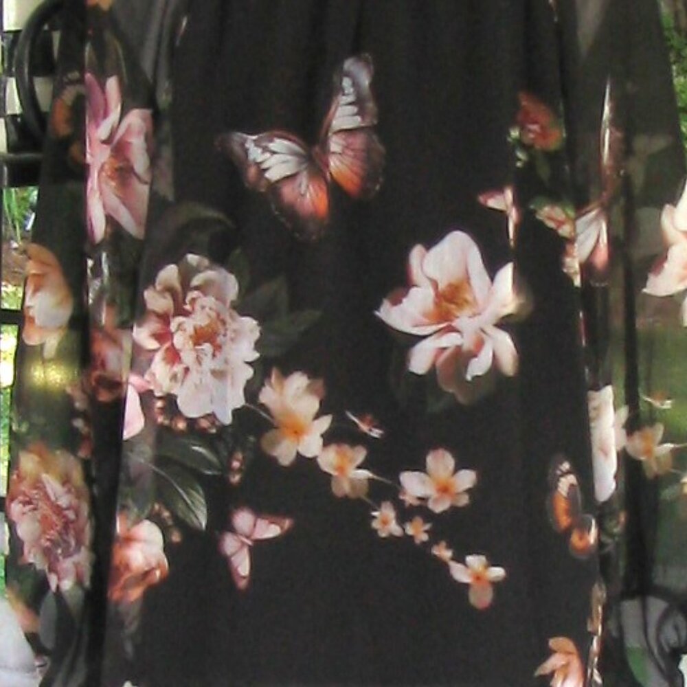 Joie black floral butterfly top shirt blouse Large polyester soft luxury style - Picture 7 of 8